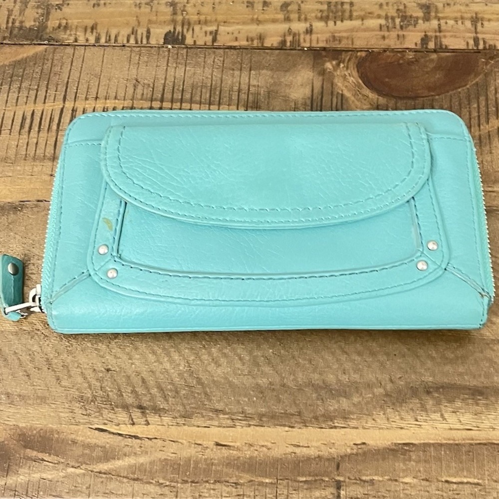 Fossil Jori Flap Clutch Teal Leather‎ Zip Wallet